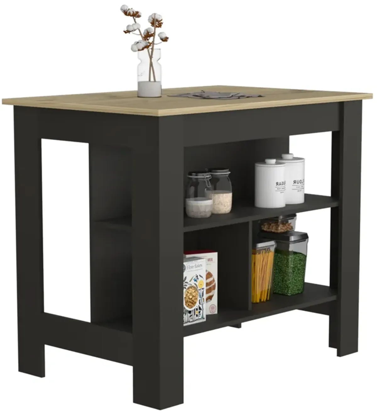 Kitchen Island Dozza, Kitchen, Black / Light Oak