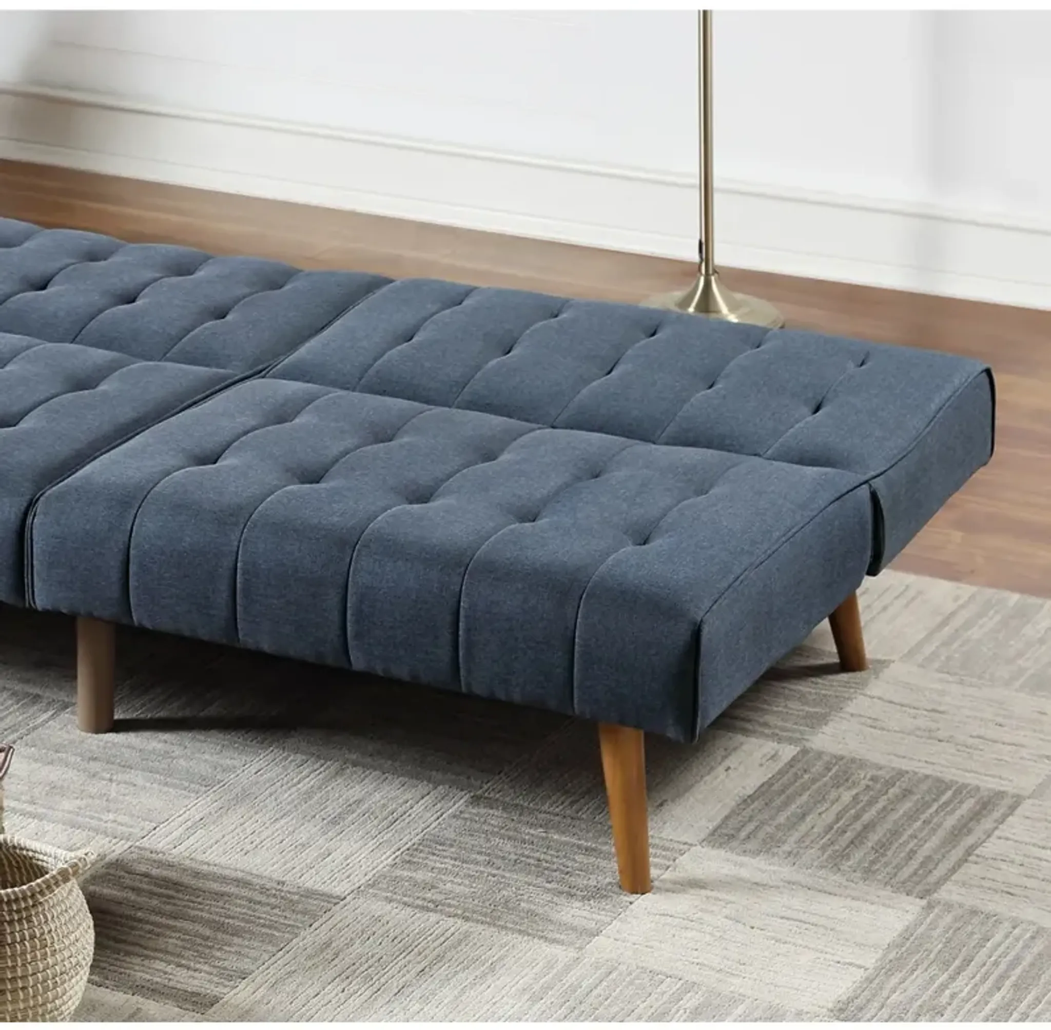 Navy Color Modern Convertible Sofa 1pc Set Couch Polyfiber Plush Tufted ...