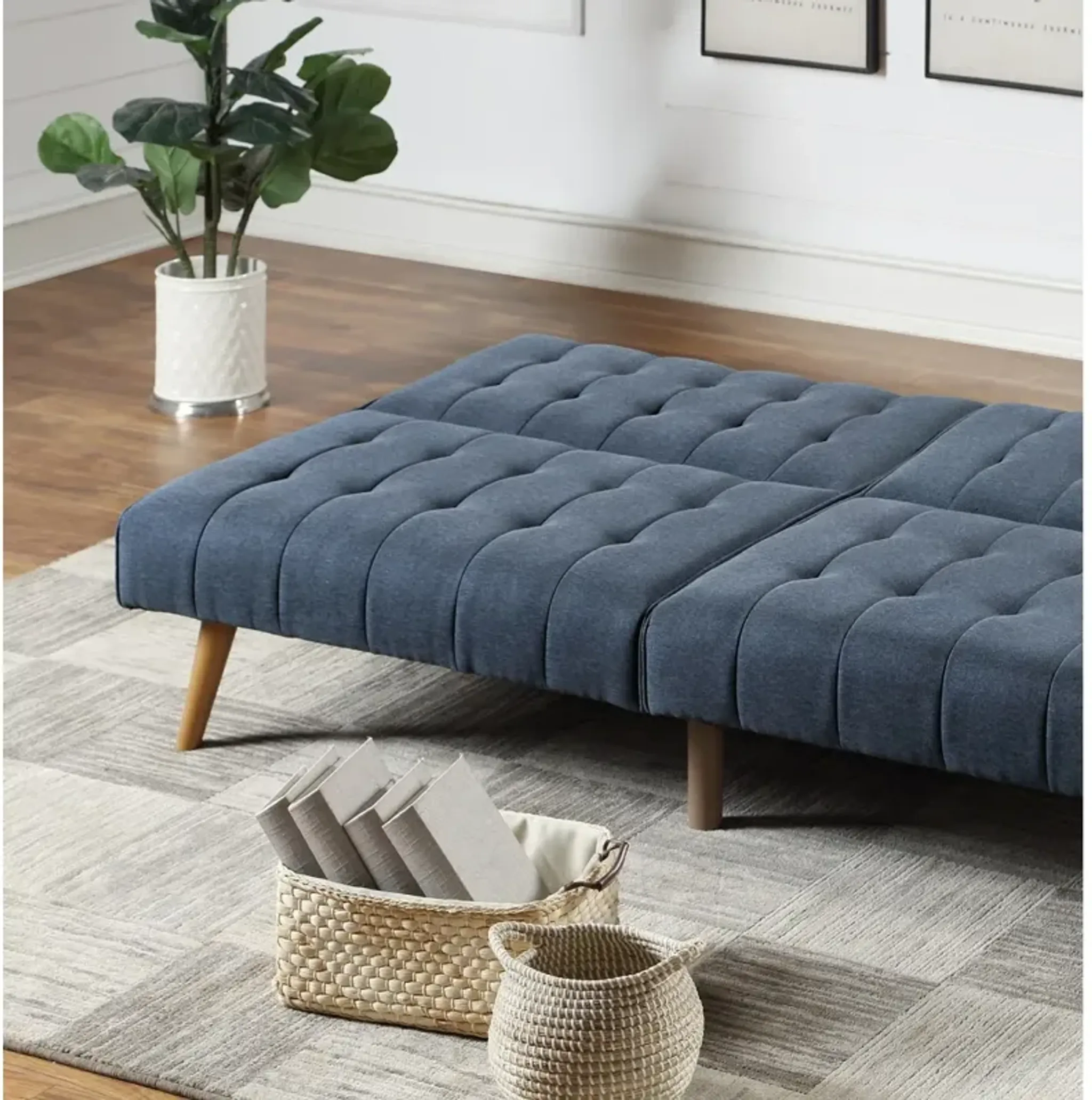 Navy Color Modern Convertible Sofa 1pc Set Couch Polyfiber Plush Tufted ...