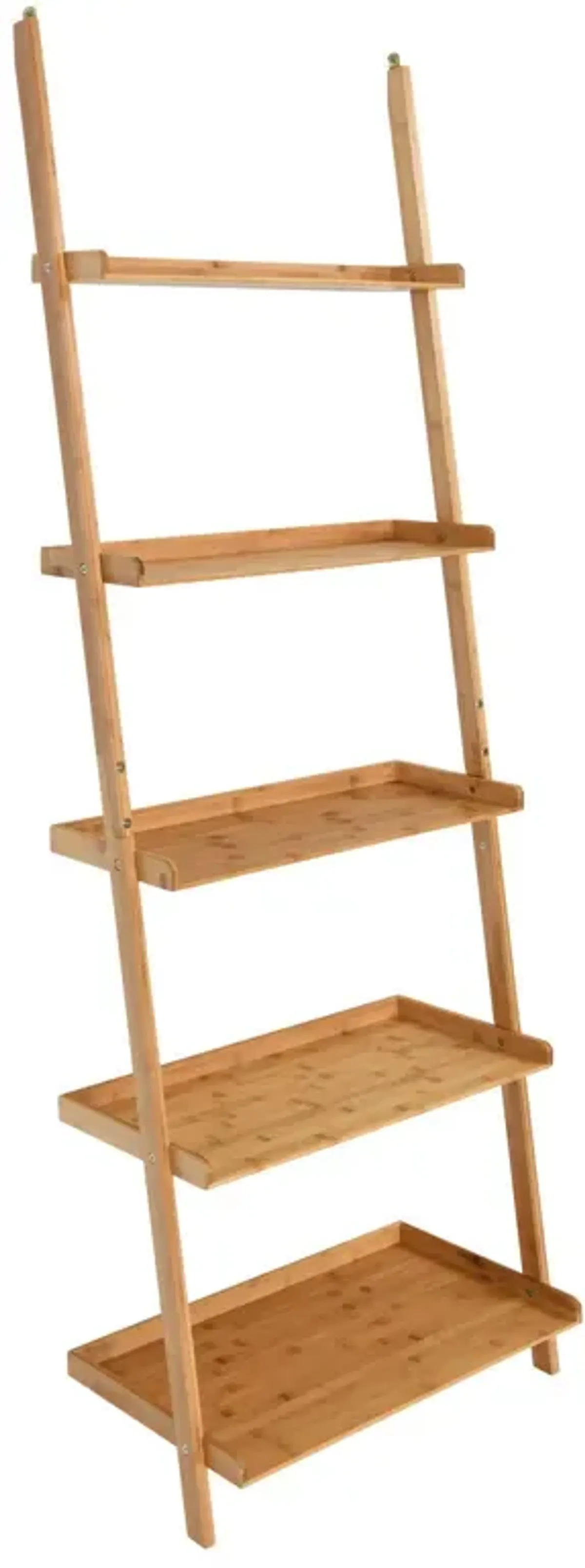 5-Tier Ladder Shelf Bamboo Bookshelf Wall-Leaning Storage Display Plant Stand-Natural