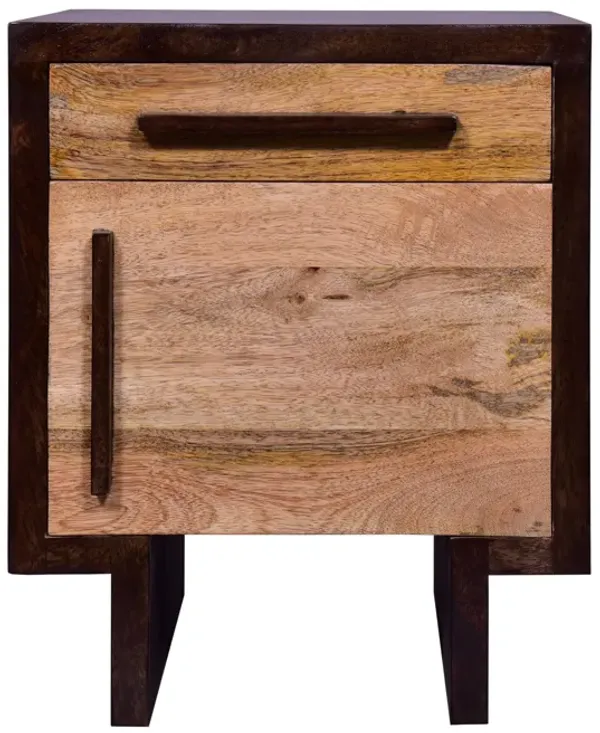 18.5 Inch Single Modern Contemporary Style Mango Wood Nightstand Side Table with 1 Drawer and Door, Cafe and Natural Brown-Benzara