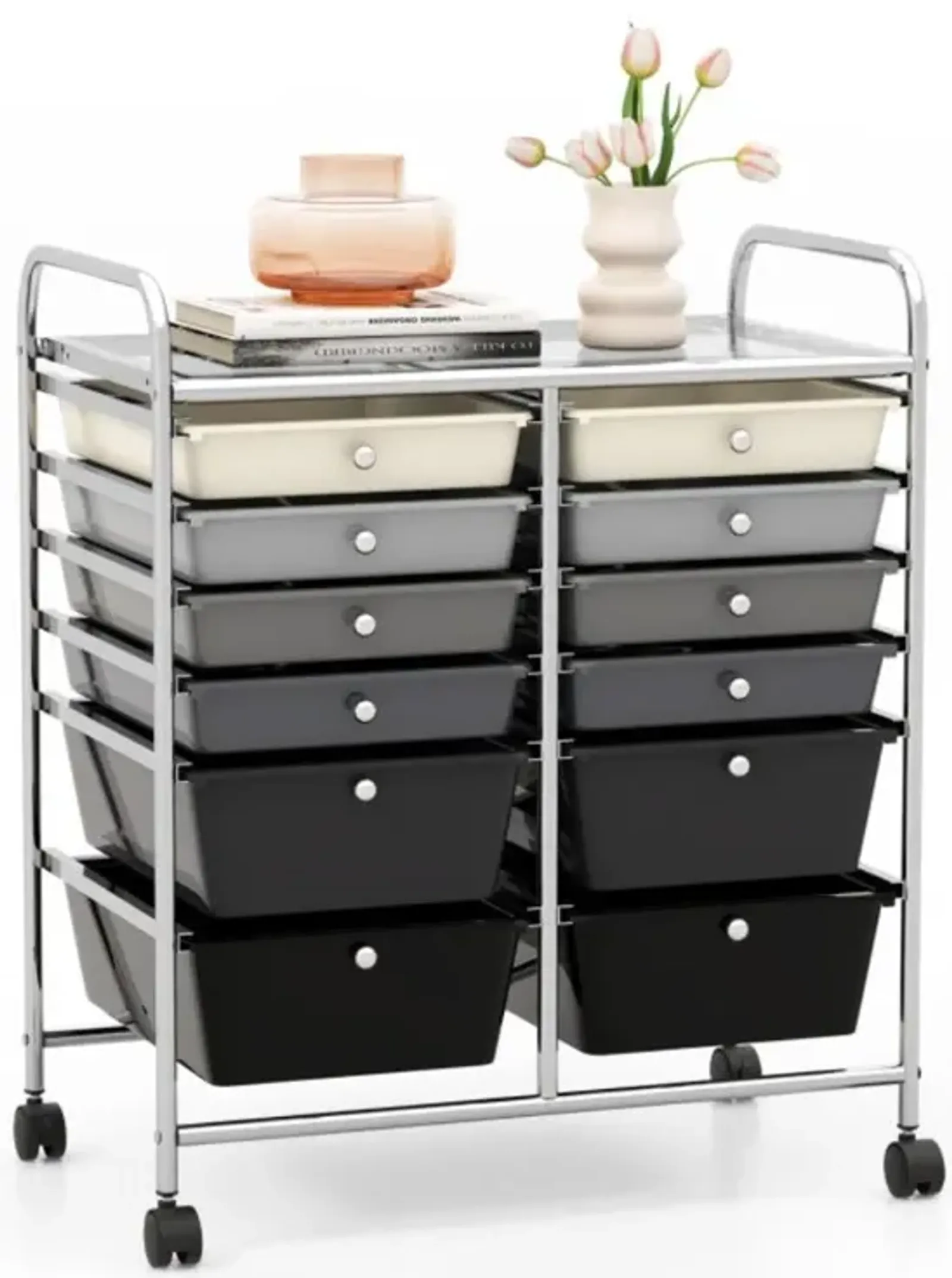 Hivvago 12-Drawer Rolling Storage Cart with Removable Drawers and Lockable Wheels