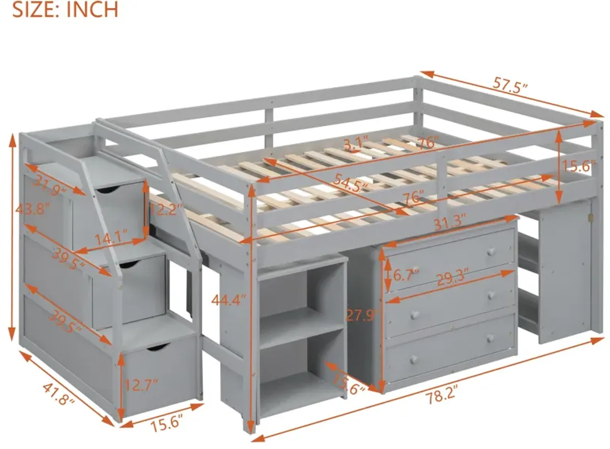 Merax Loft Bed with Writing Desk and 3 Drawers