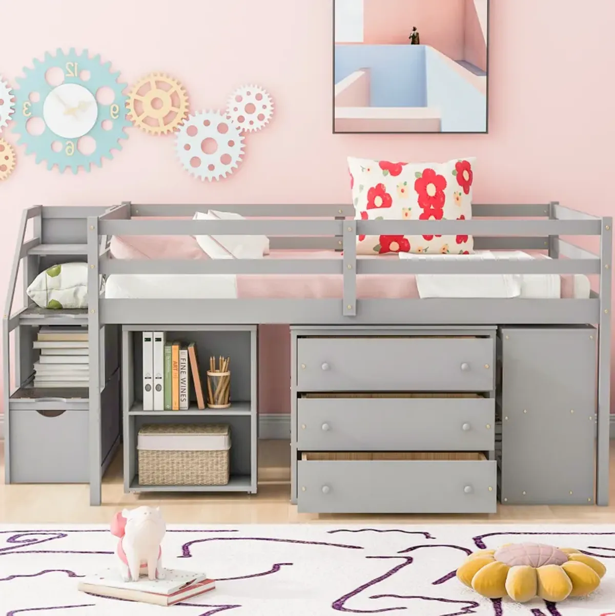 Merax Loft Bed with Writing Desk and 3 Drawers