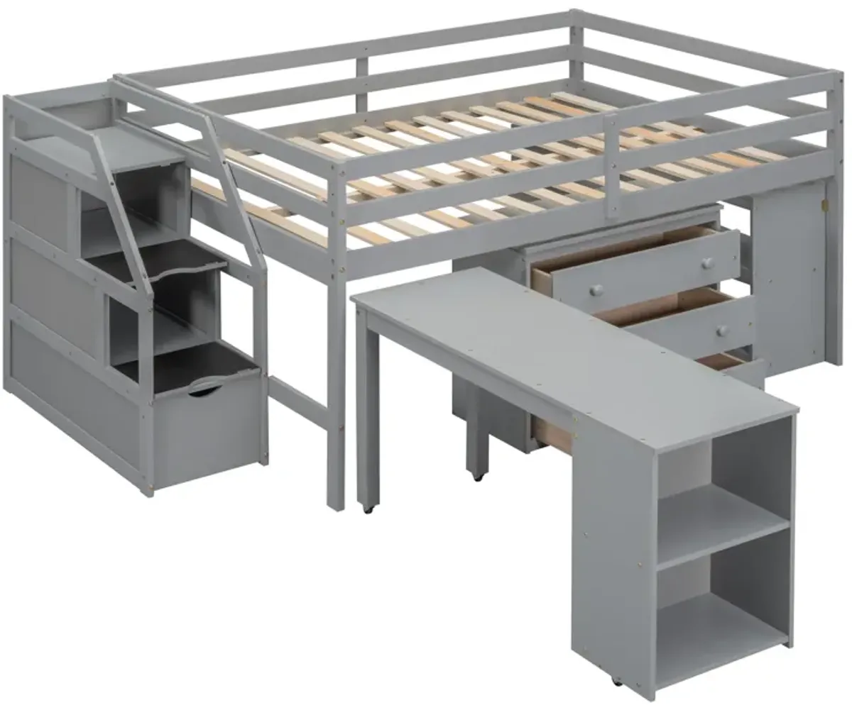 Merax Loft Bed with Writing Desk and 3 Drawers