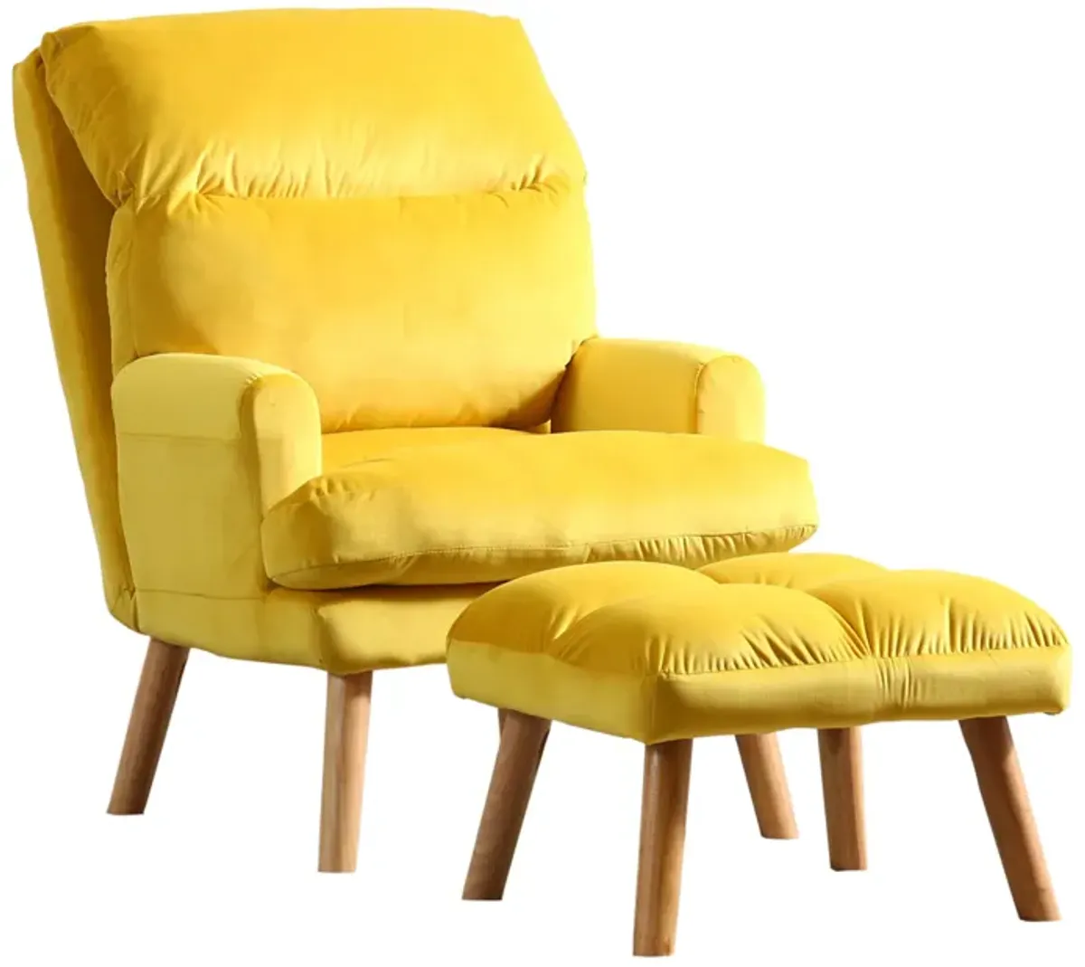 Nina 28 Inch 2 Piece Accent Chair and Ottoman Set, Splayed Legs, Yellow -Benzara