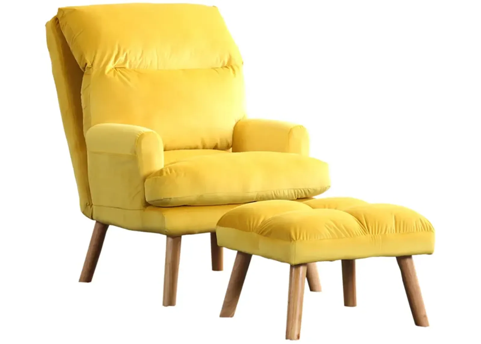 Nina 28 Inch 2 Piece Accent Chair and Ottoman Set, Splayed Legs, Yellow -Benzara