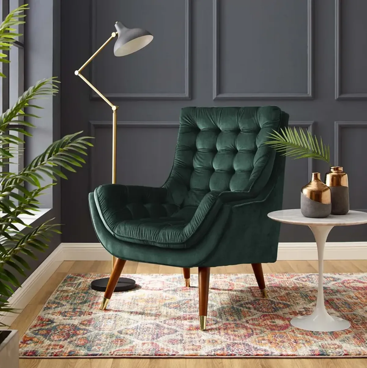 Suggest Button Tufted Performance Velvet Lounge Chair Green