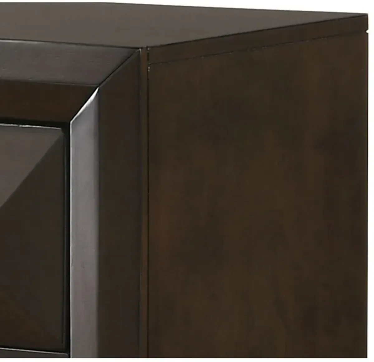 Wooden Nightstand with Dramatic Bevel Drawer Fronts, Espresso Brown-Benzara