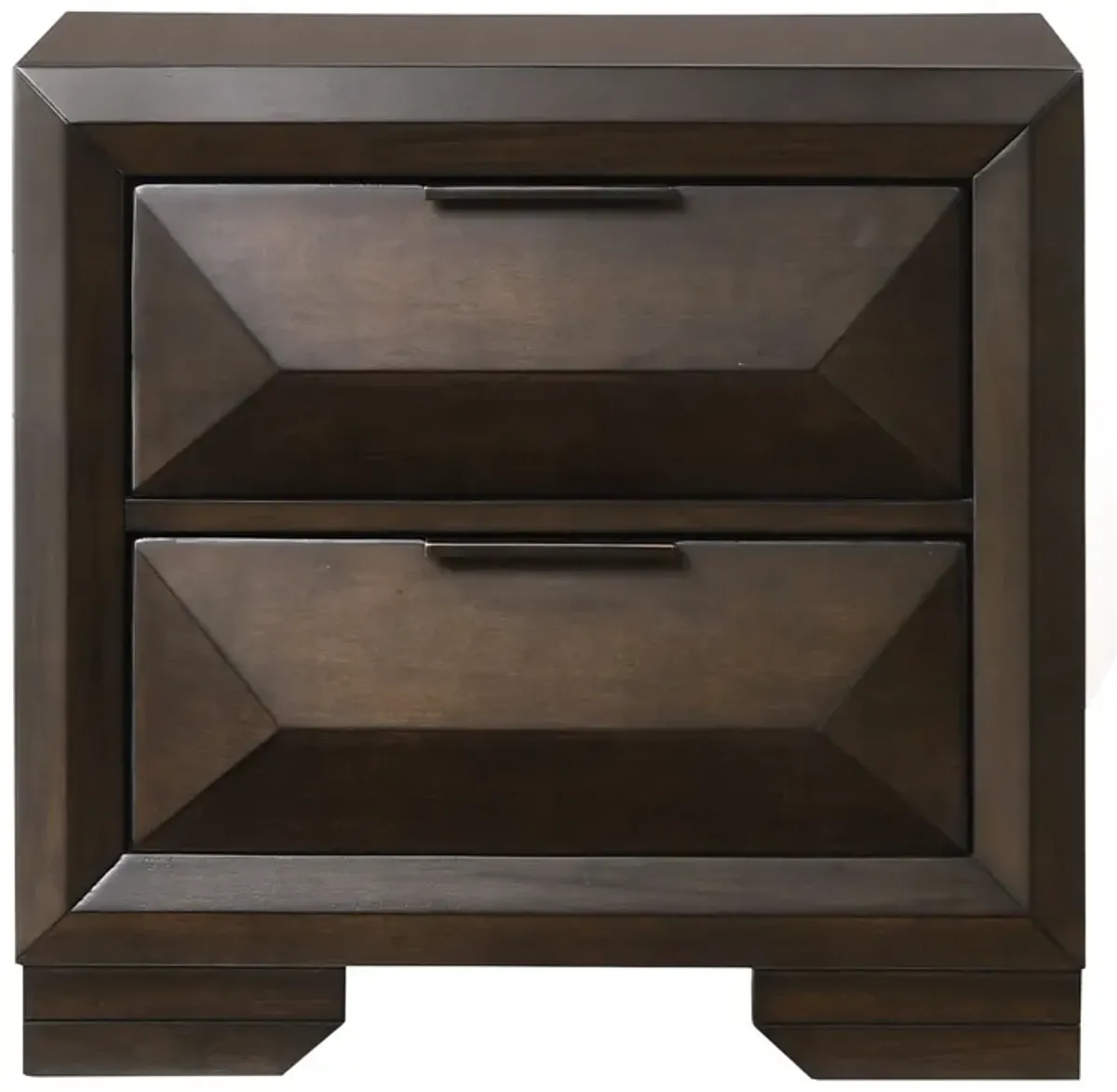 Wooden Nightstand with Dramatic Bevel Drawer Fronts, Espresso Brown-Benzara