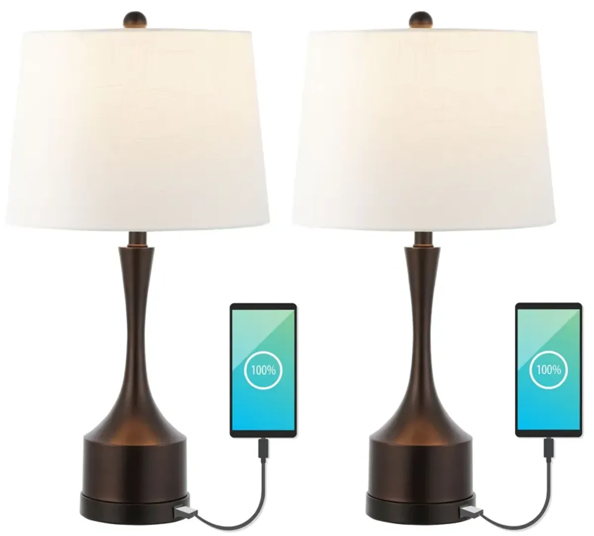 Cooper Classic French Country Iron LED Table Lamp with USB Charging Port (Set of 2)