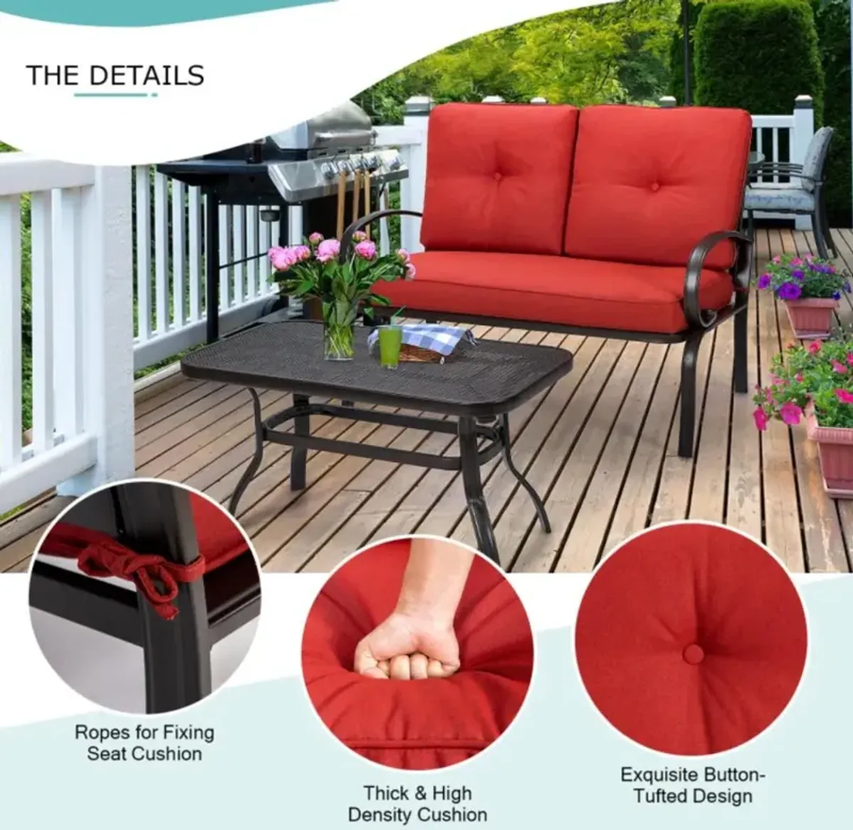 Hivvago 2 Pieces Patio Outdoor Cushioned Coffee Table Seat