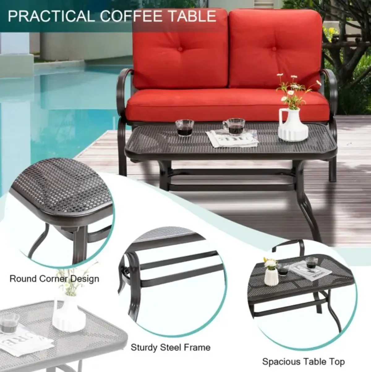 Hivvago 2 Pieces Patio Outdoor Cushioned Coffee Table Seat