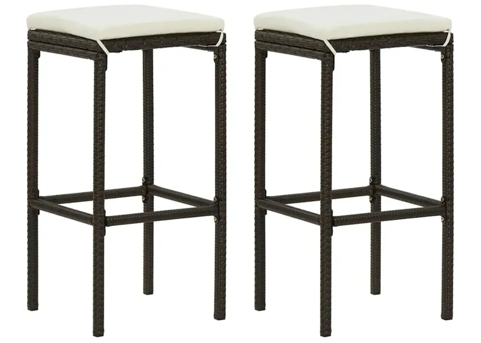 vidaXL Bar Stools with Cushions 2 pcs Brown Poly Rattan 3439