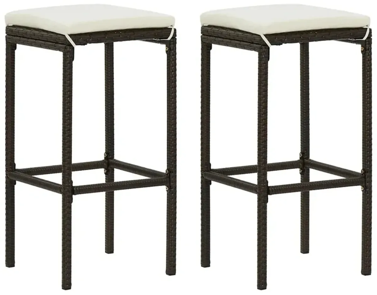 vidaXL Bar Stools with Cushions 2 pcs Brown Poly Rattan 3439