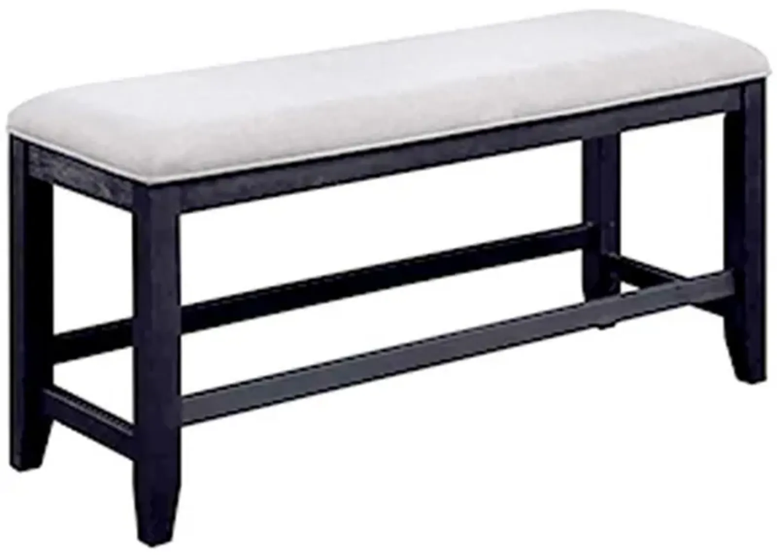 Edward 48 Inch Counter Height Dining Bench, White Fabric and Black Wood - Benzara