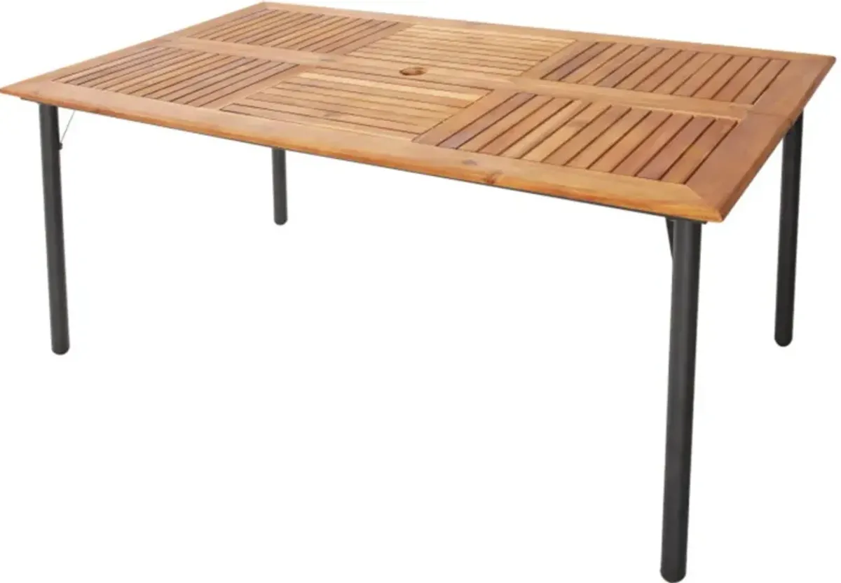 Hivvago Patio Acacia Wood Dining Table with Umbrella Hole and Metal Legs