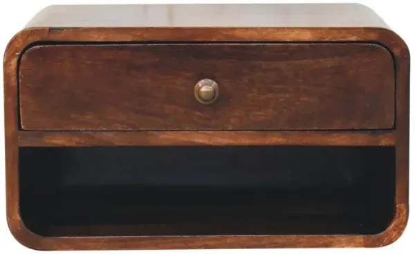 Artisan Furniture Solid Wood Curved California Walnut Wall Mounted Bedside with Open Slot