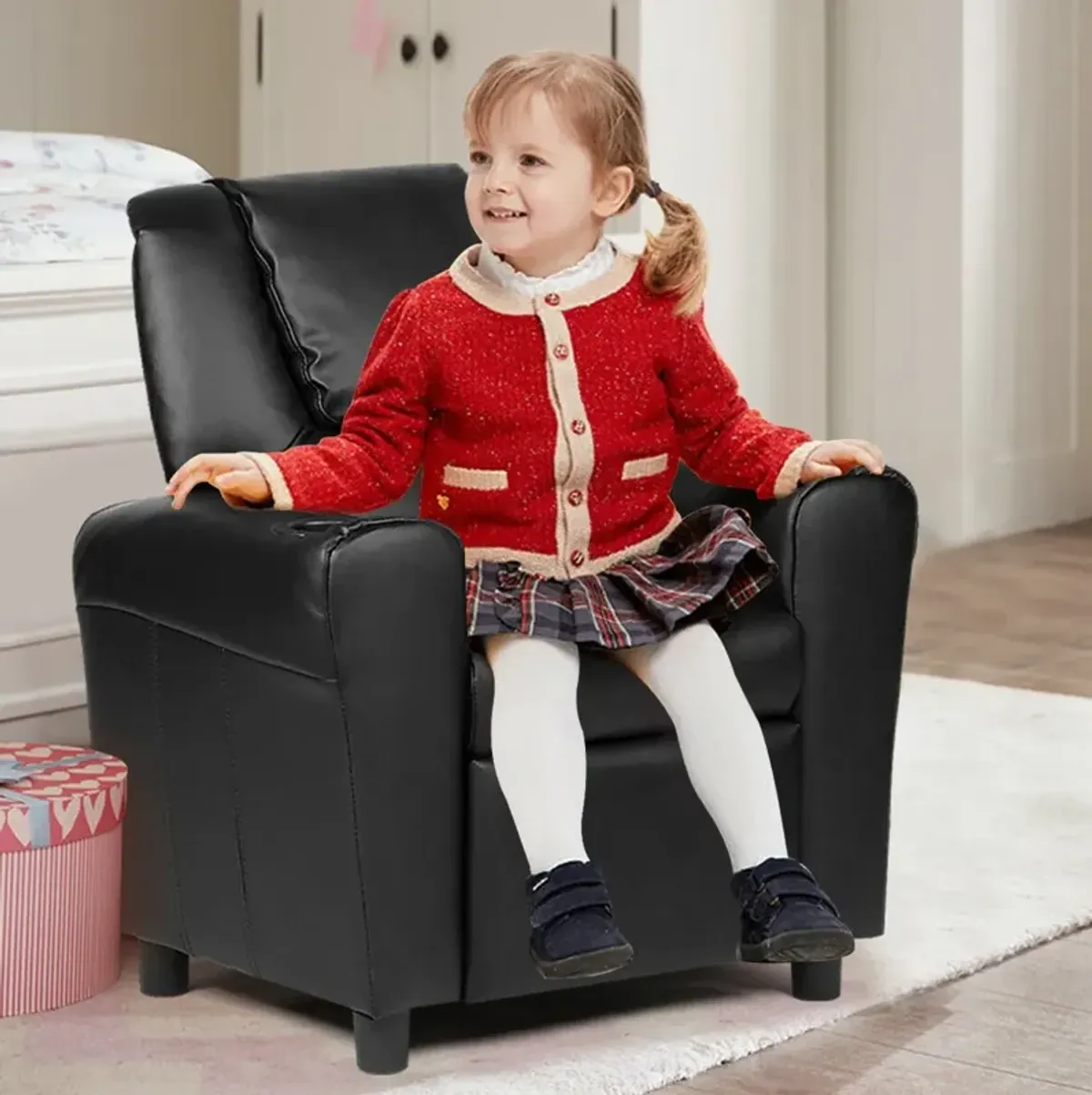 Children PU Leather Recliner Chair with Front Footrest