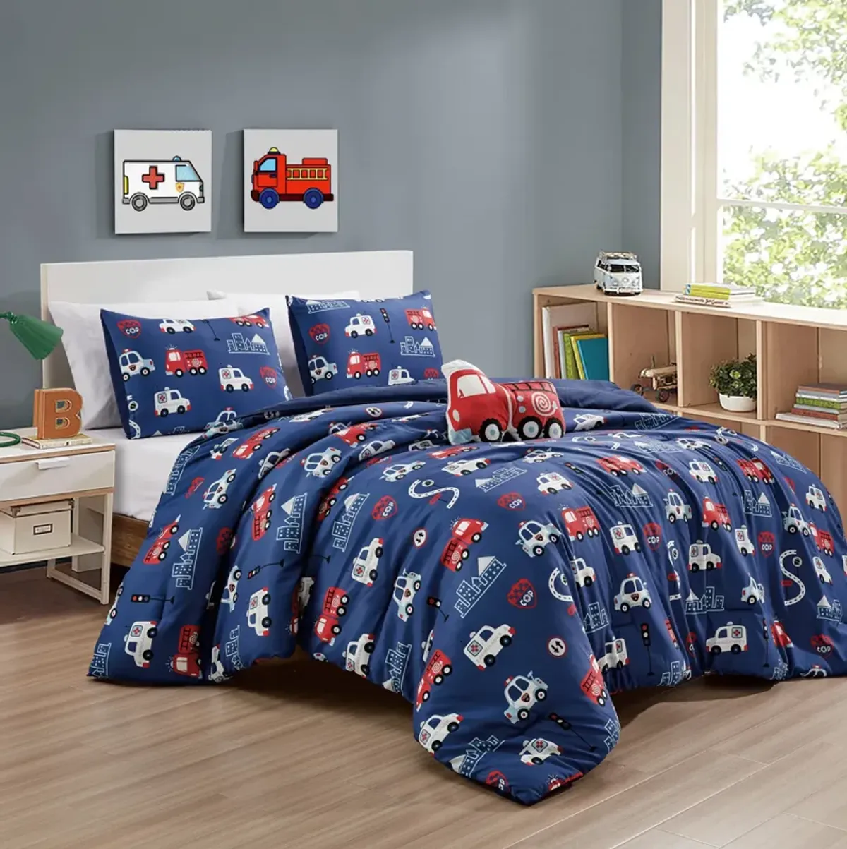 MarCielo Kids Girls Boys Comforter Set Fire Truck.