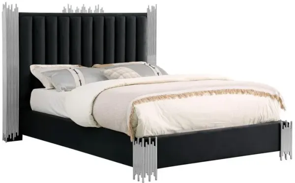 Best Quality Family Eastern King size Black velvet bed with silver corners (Platform)