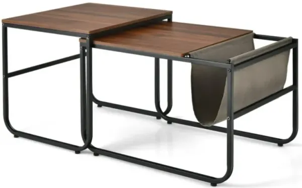 Hivvago Set of 2 Nesting Coffee Tables with Side Pocket for Living Room Bedroom