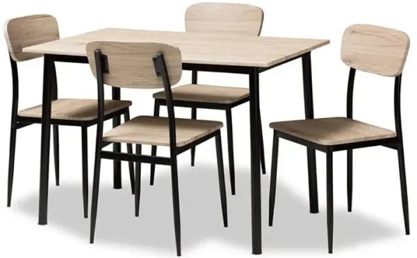 Light Brown Wood Finished Matte Black Frame 5-Piece Dining Set