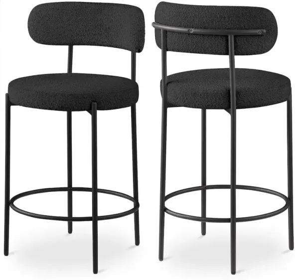 Meridian Furniture Beacon Black Boucle Fabric Stool, Set of 2