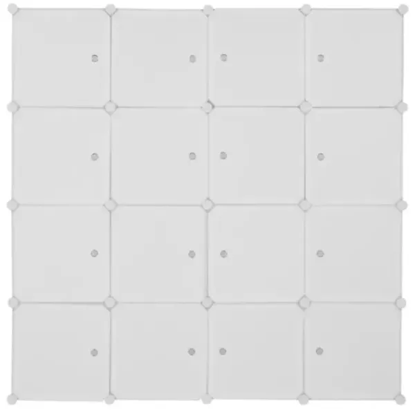 16-Cube Modular Wardrobe, 4-Layer Plastic & Steel Storage Organizer with 3 Hanging Rods