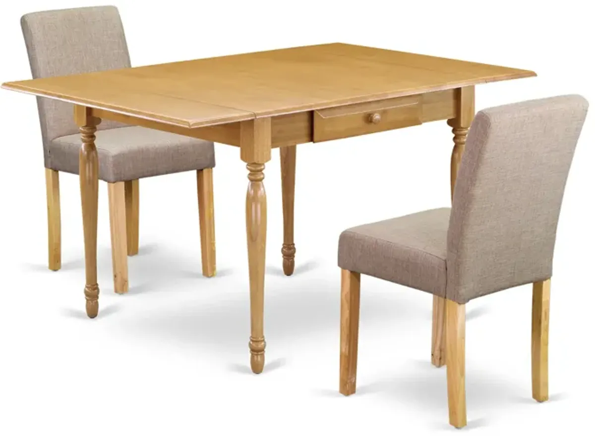 East West Furniture 1MZAB3-OAK-04 3Pc Dining Table Set - Rectangular Table and 2 Parson Chairs - Oak Color