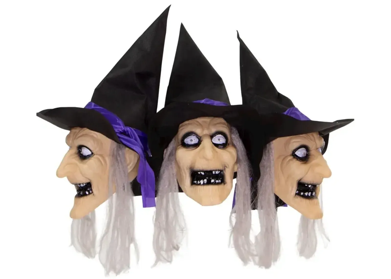 Haunted Hill Farm 3pc Witch Lawn Stakes w/LU Purple Eyes