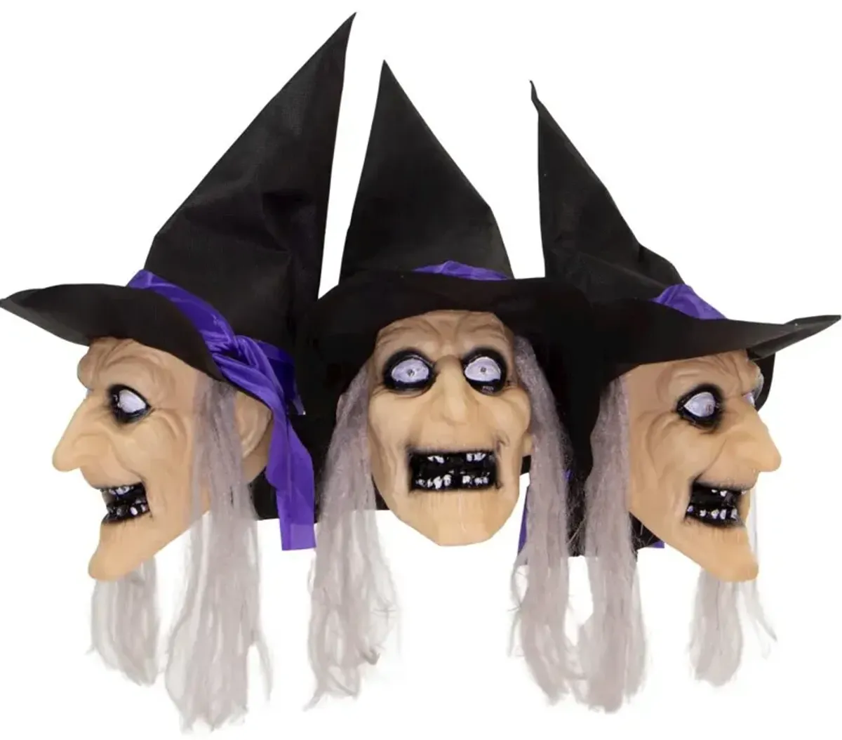 Haunted Hill Farm 3pc Witch Lawn Stakes w/LU Purple Eyes