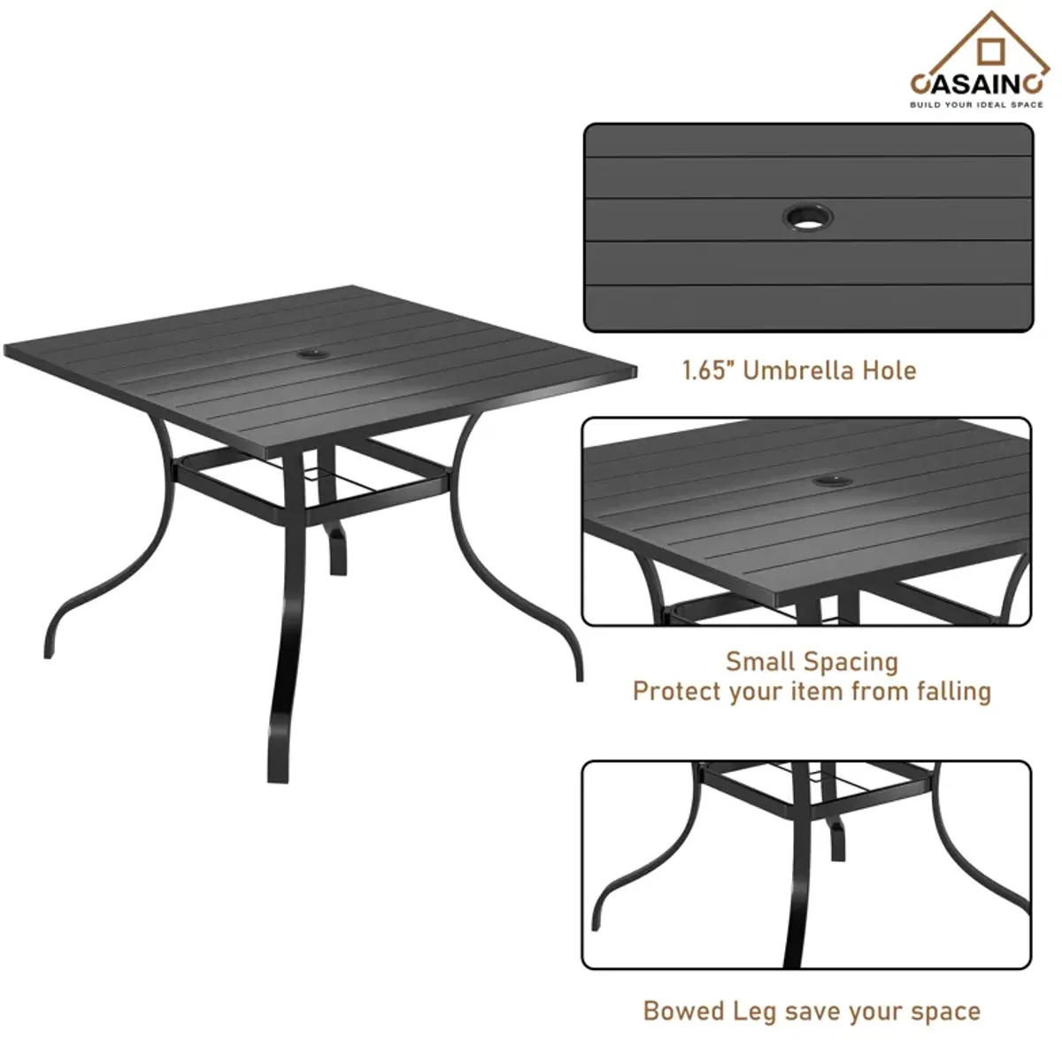 Square Outdoor Dining Table 40-in W x 40-in L with Umbrella Hole