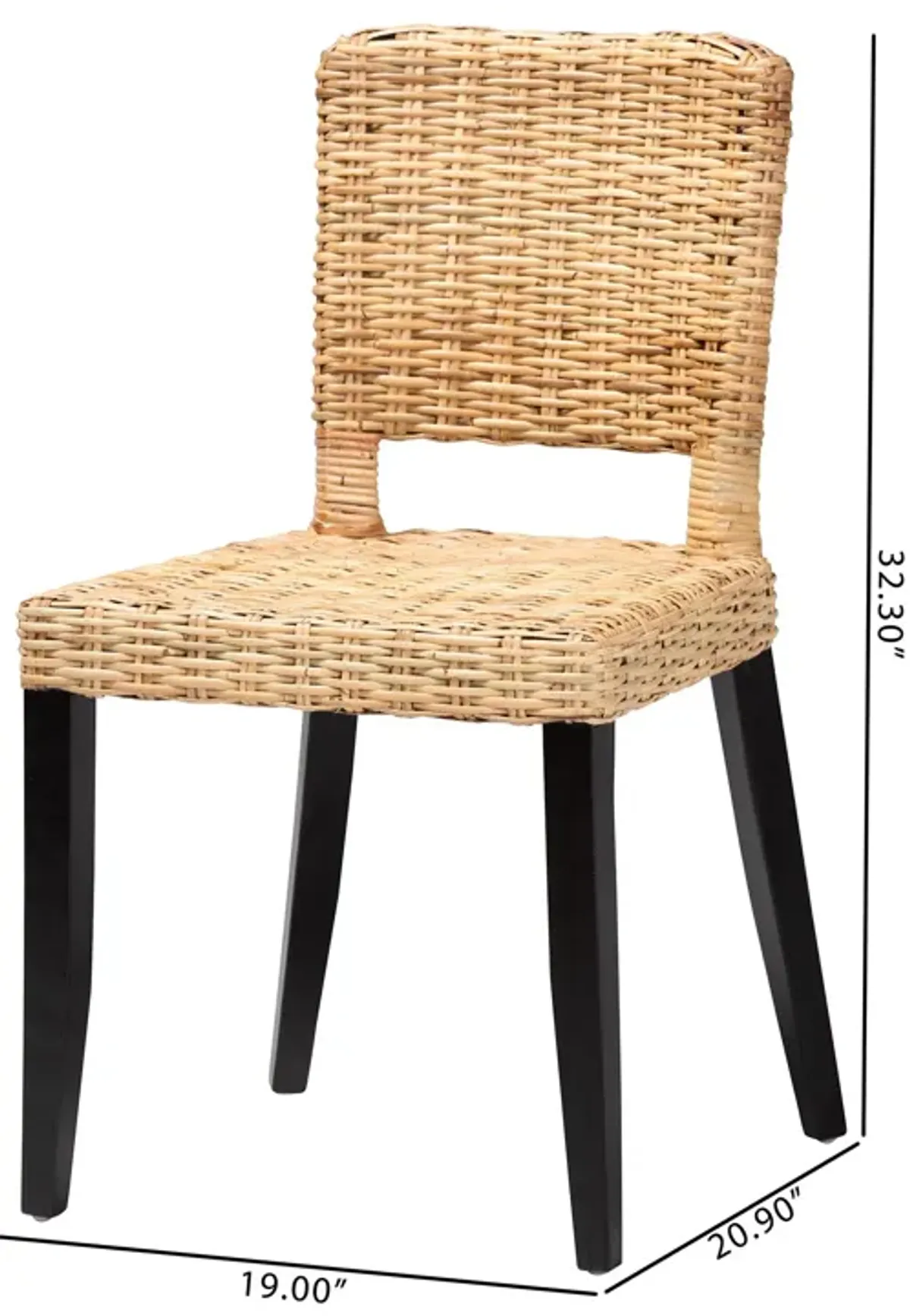 Baxton Studio Dermot  Dark Brown Finished Wood and Natural Rattan 2 Piece Dining Chair Set