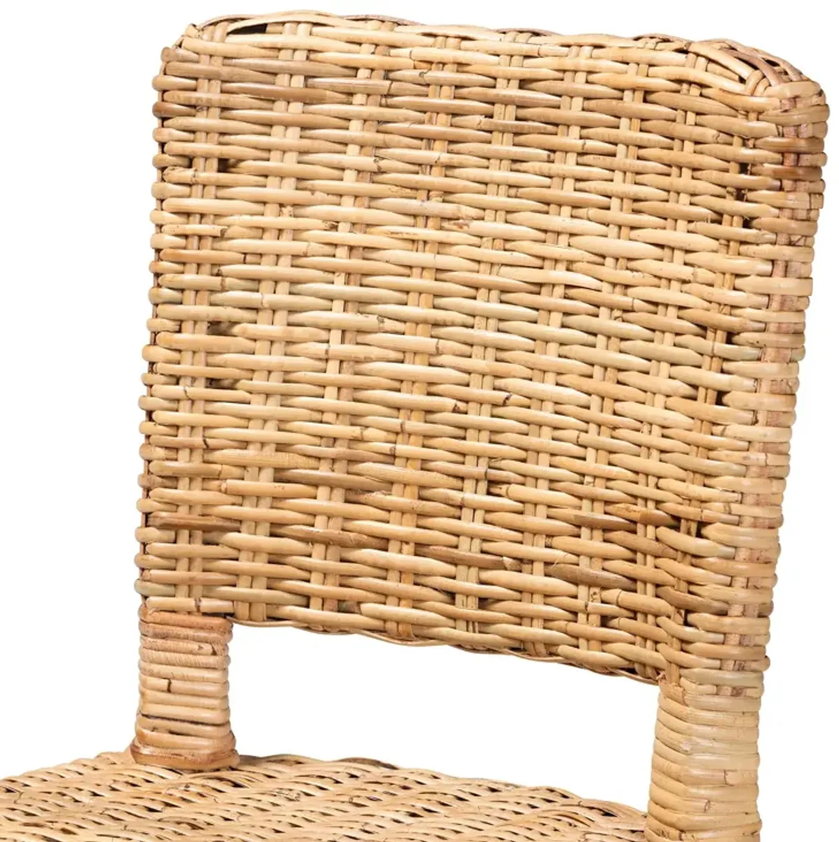 Baxton Studio Dermot  Dark Brown Finished Wood and Natural Rattan 2 Piece Dining Chair Set