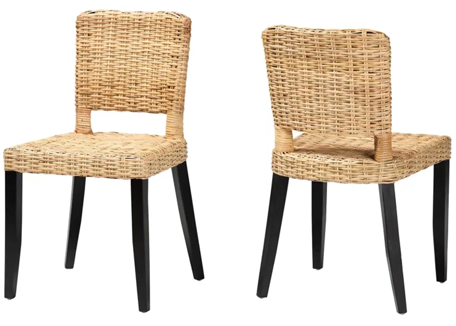 Baxton Studio Dermot  Dark Brown Finished Wood and Natural Rattan 2 Piece Dining Chair Set