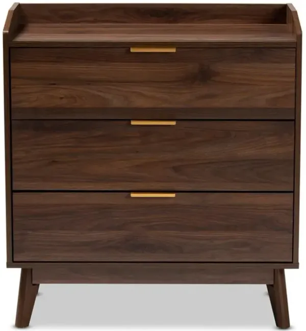 Baxton Studio Lena Mid-Century Modern Walnut Brown Finished 3-Drawer Wood Chest