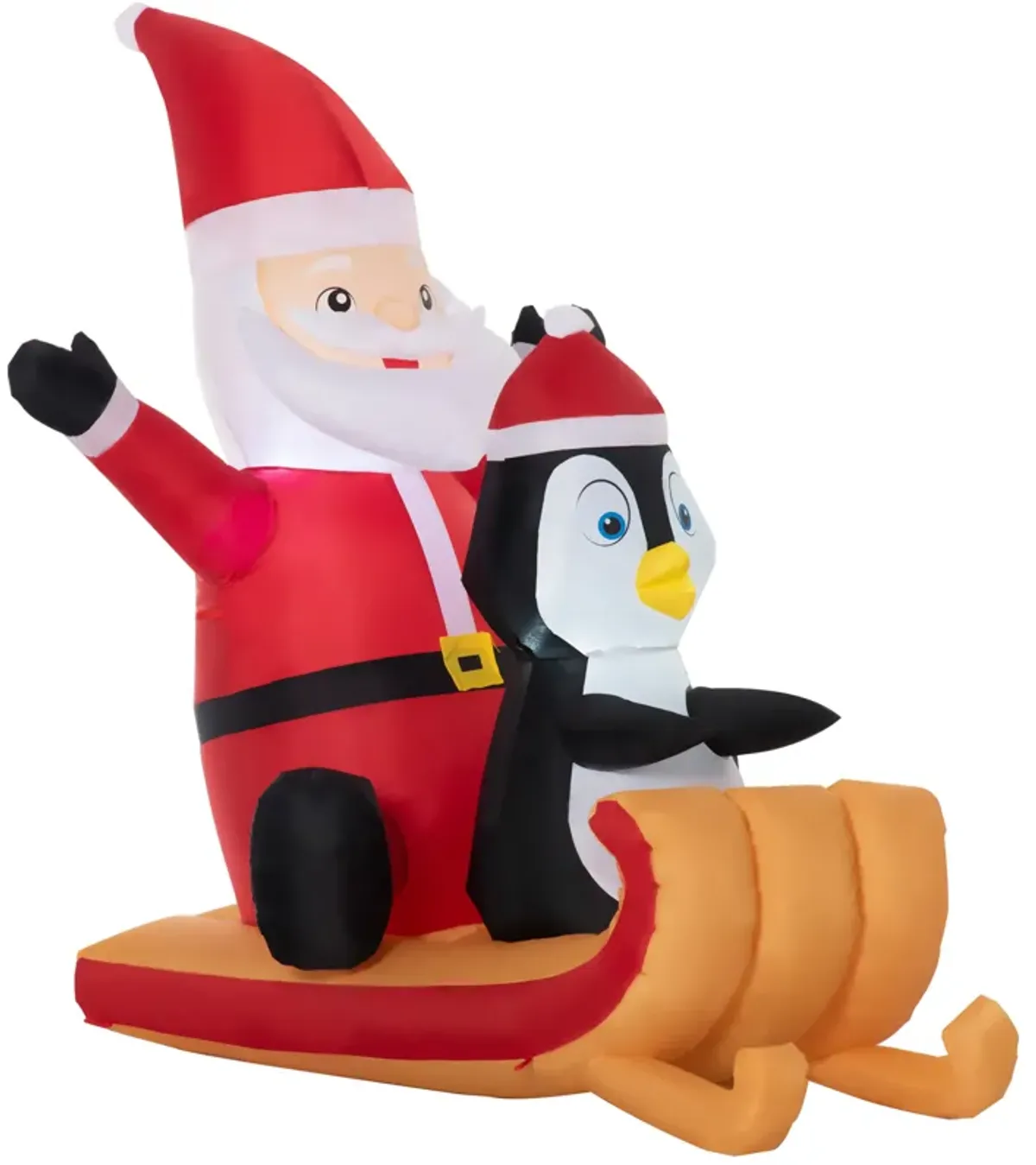 5ft Inflatable Christmas Santa Claus and Penguin on Sleigh LED Display for Lawn