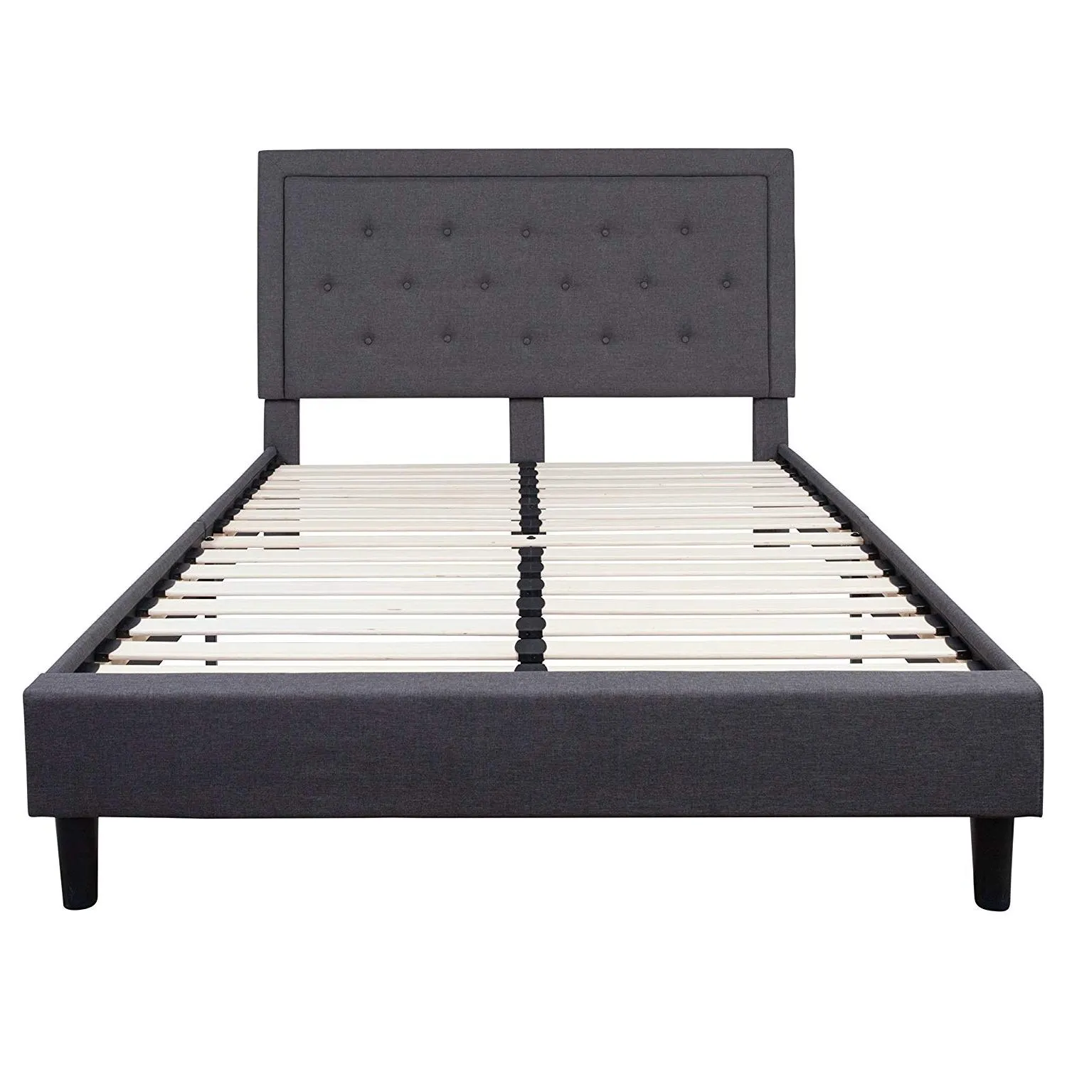 Hivvago Queen size Dark Gray Fabric Upholstered Platform Bed Frame with Headboard