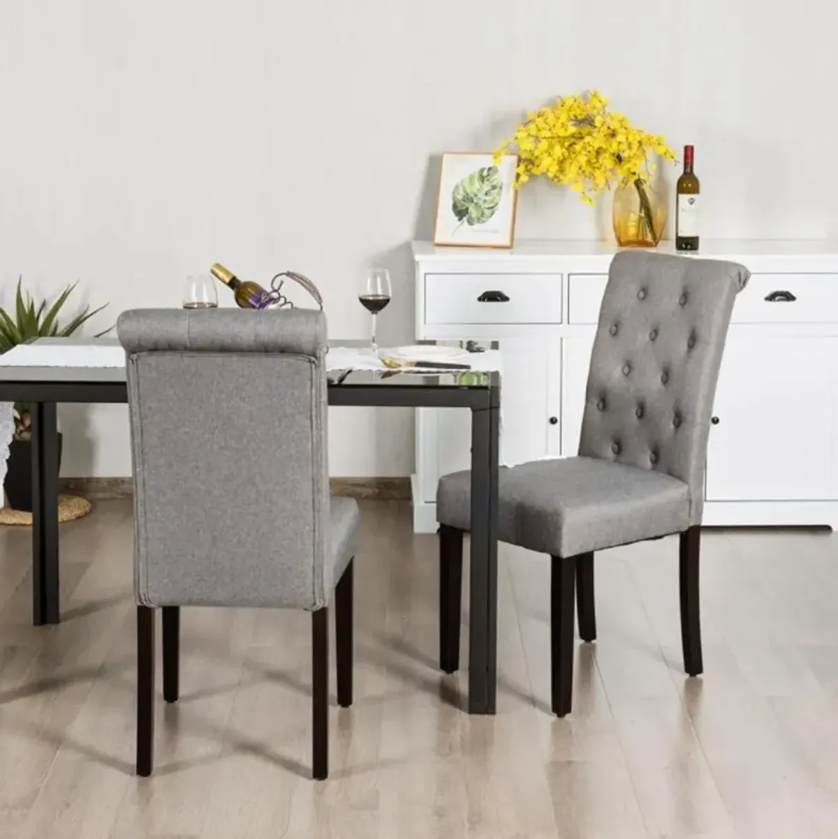 Hivvago 2 Pieces Tufted Dining Chair Set with Adjustable Anti-Slip Foot Pads