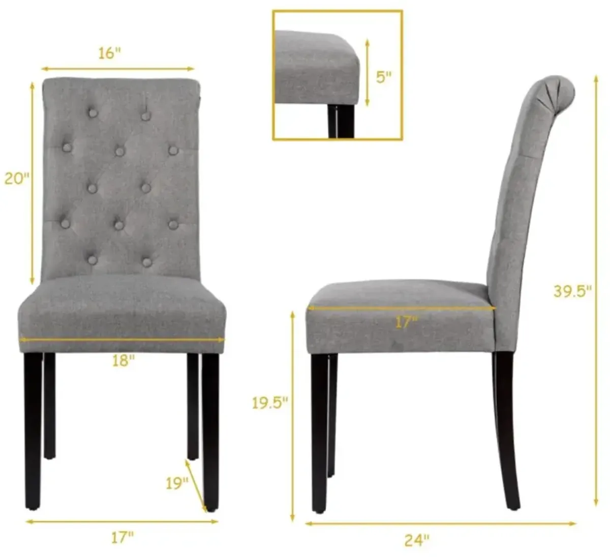 Hivvago 2 Pieces Tufted Dining Chair Set with Adjustable Anti-Slip Foot Pads