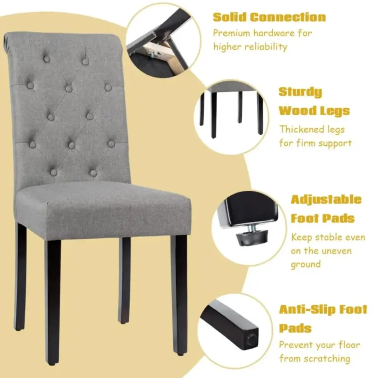 Hivvago 2 Pieces Tufted Dining Chair Set with Adjustable Anti-Slip Foot Pads