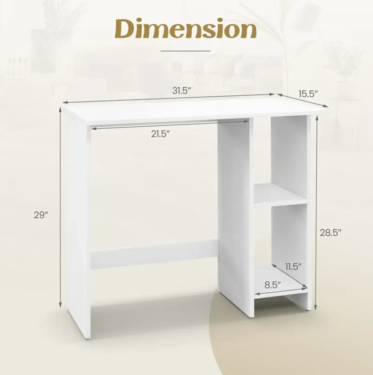 Small Computer Desk with Storage and Adjustable Shelf-White