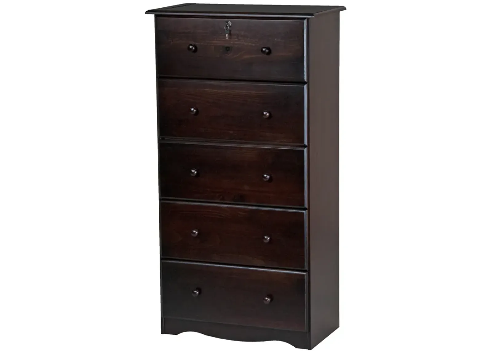 100% Solid Wood 5-Jumbo Drawer Chest with Lock