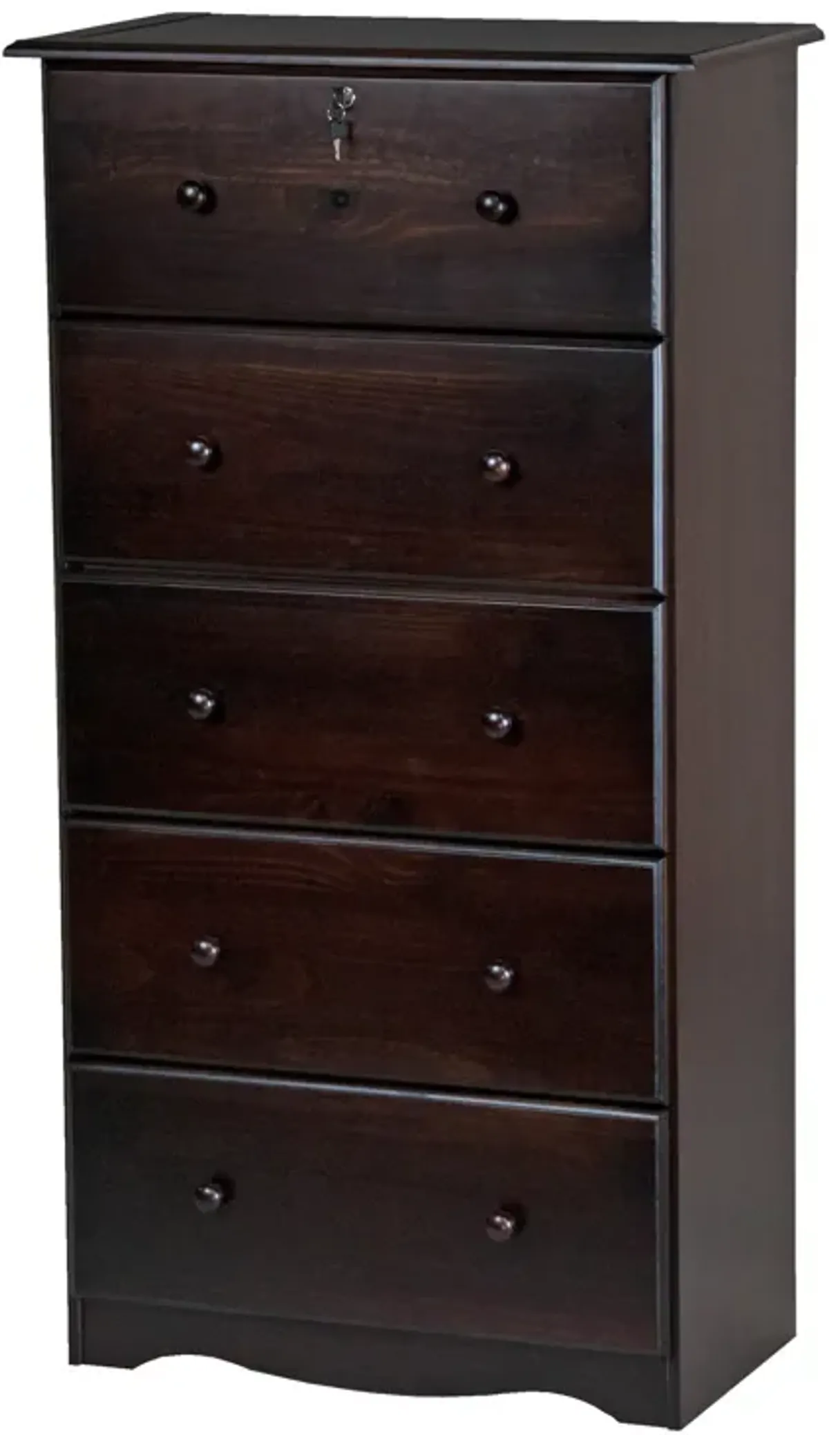 100% Solid Wood 5-Jumbo Drawer Chest with Lock