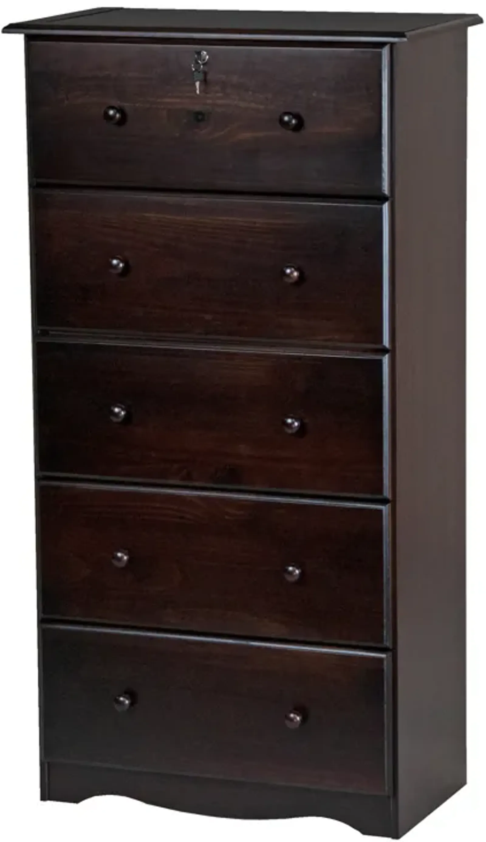 100% Solid Wood 5-Jumbo Drawer Chest with Lock