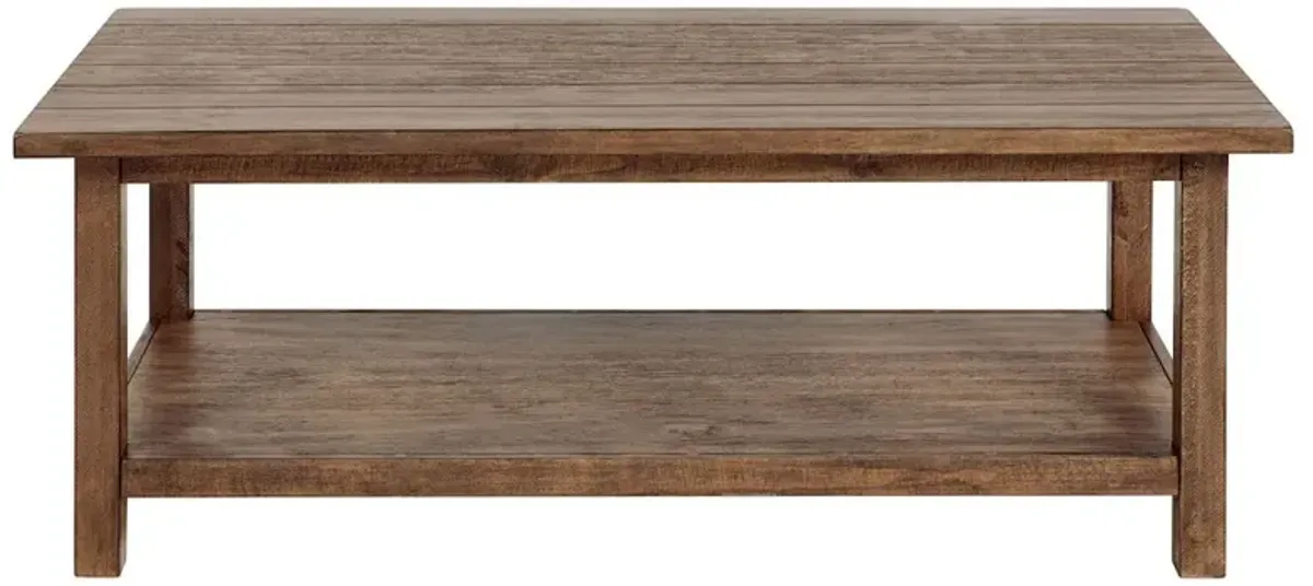 Payne Wood Coffee Table with Shelf Distressed Brown
