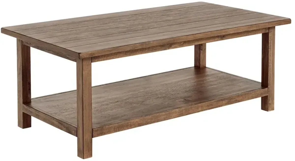 Payne Wood Coffee Table with Shelf Distressed Brown