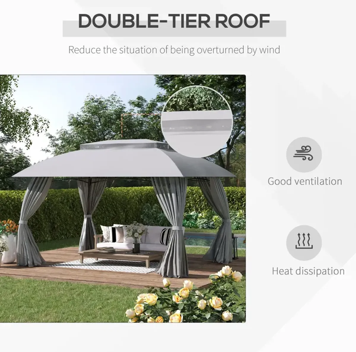 Grey Backyard Shelter: 13'x10' Patio Gazebo with Double Vented Roof