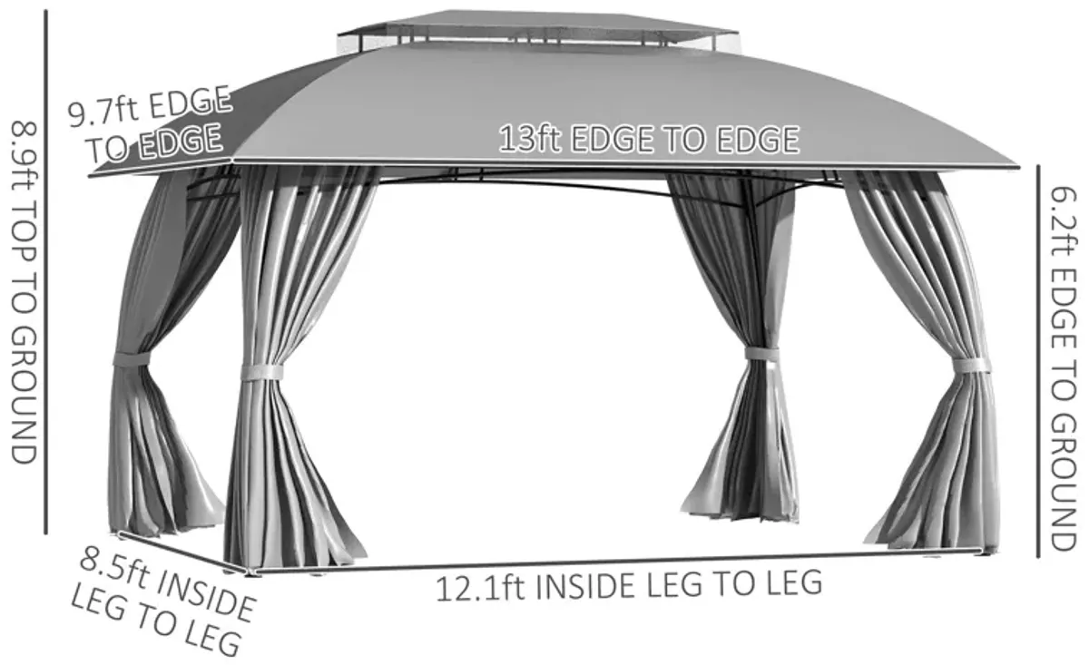 Grey Backyard Shelter: 13'x10' Patio Gazebo with Double Vented Roof